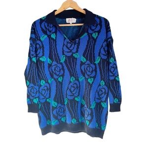 vintage ricki division of miss erika knit floral collar pop over buttons sweater